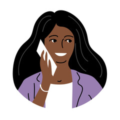 Girl talking on the phone. Business, communication and modern lifestyle. Design icon, avatar. Flat vector illustration isolated on white background