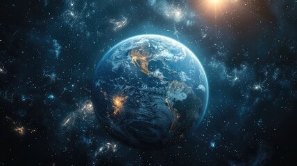 Obraz na płótnie Canvas An illuminated planet set against the vast backdrop of space. 