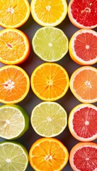 Obraz premium Vibrant array of citrus fruits in a colorful palette, showcasing luscious and vivid citrus fruits