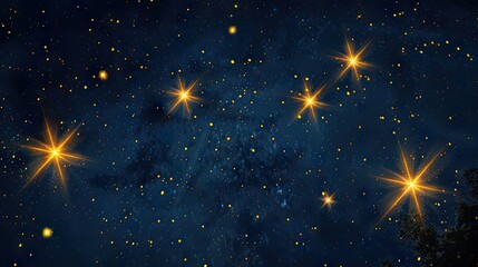 Fototapeta na wymiar Behold the celestial beauty of golden stars against a dark blue canvas, radiating brilliance and elegance in the night sky.