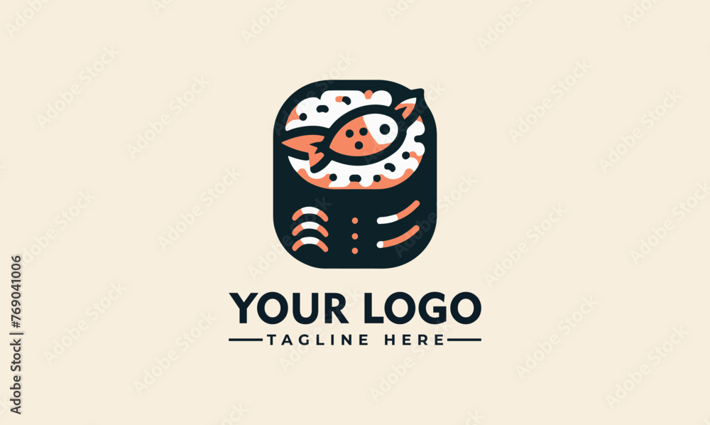 Poster sushi vector logo design - artistic japanese cuisine emblem for restaurants and more