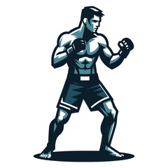 Fototapeta premium Man mixed martial arts athlete full body vector illustration, MMA sport fighter, octagon combat, punching with fist, kicking strike. design template isolated on white background