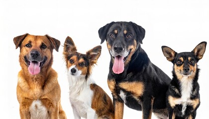 Close up of cute mixed breed dogs being attentive while looking forward at camera. Horizontal web banner. perfect for animal shelter adoption advertising or advertisement