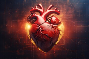 Human heart on scientific background  - obrazy, fototapety, plakaty