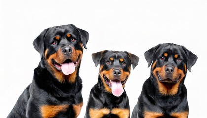 Close up of cute rottweiler breed dogs being attentive while looking forward at camera. Horizontal web banner. perfect for animal shelter adoption advertising or advertisement - obrazy, fototapety, plakaty
