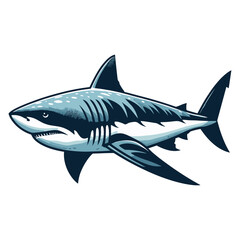 Wild great white shark vector illustration, marine predator animal element illustration, swimming angry toothy shark design template isolated on white background