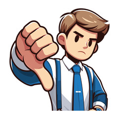 Man showing thumbs down vector illustration, unhappy male gesturing disapproval sign, dislike, disagreement, negative expression. design template isolated on white background