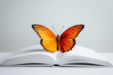 Fototapeta na wymiar a butterfly flying over an open book