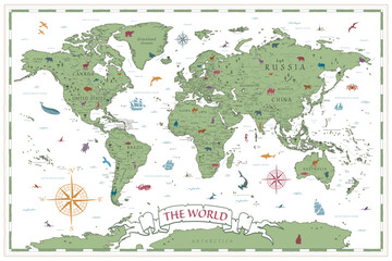 World Map Vintage Ancient Cartoon - Vector Illustration. Multicolored - 769044093