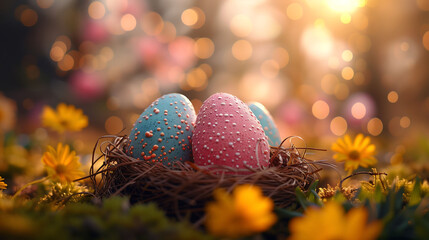 Obraz na płótnie Canvas Enchanted Easter Eggs Nestled in Spring Meadow