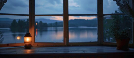 View through the window at dusk