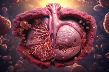 Human liver anatomy , digestive system with hepatitis b virus. 