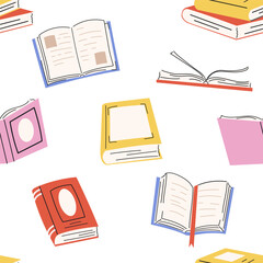 Seamless pattern with multicolored books. Repeating print for school, library, bookstore.