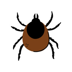 Vector illustration of a tick parasite. Doodle mite icon. Pest control concept.