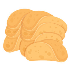 Fried delicious Mexican corn tacos stacked in stacks and one in front