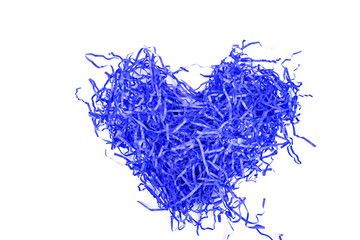 shredded paper in the shape of a heart on a white background. A heart made of shredded paper. The concept of recycling. Mother's Day, birthday. love.