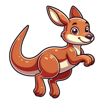 Cute kangaroo full body cartoon mascot character vector illustration, funny adorable Australian mammal animal design template isolated on white background