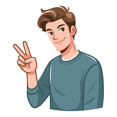 Naklejka premium Man showing peace sign vector illustration, happy male gesturing peace victory sign with hand, gladness, joyfulness, positive emotion design template isolated on white background