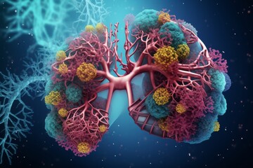 Human lungs anatomy with virus bacteria  - obrazy, fototapety, plakaty