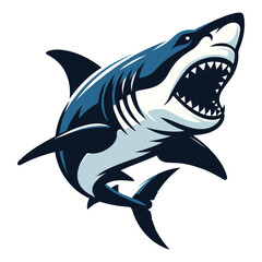 Naklejka premium Angry wild great white shark design illustration, marine predator animal element illustration, swimming toothy shark vector template isolated on white background