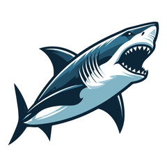 Obraz premium Angry wild great white shark design illustration, marine predator animal element illustration, swimming toothy shark vector template isolated on white background