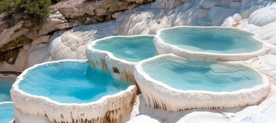 Pamukkale s white travertine terraces with mineral rich baby blue thermal waters