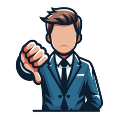 Man showing thumbs down vector illustration, unhappy male gesturing disapproval sign, dislike, disagreement, negative expression. design template isolated on white background