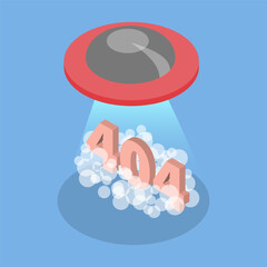 3D Isometric Flat Vector Illustration of 404 Error, Composition with Alien Spaceship