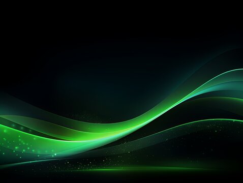 dark background illustration with green fluorescent lines, in the style of realistic green skies