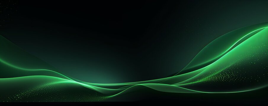 dark background illustration with green fluorescent lines, in the style of realistic green skies