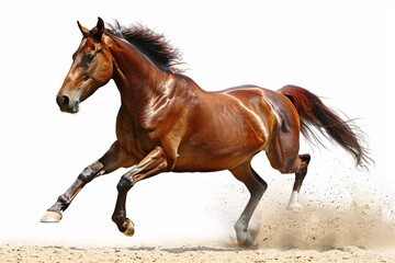 a horse running in sand - obrazy, fototapety, plakaty