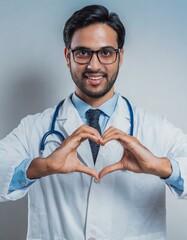 doctor doing symbol showing heart hands shape, Medical love, care safety, Medical technology, family and life, financial health insurance savings