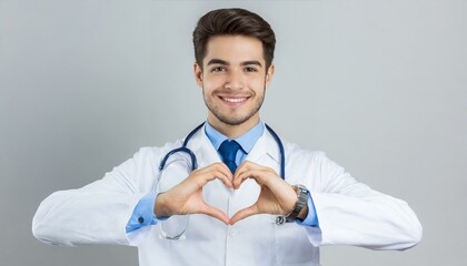 doctor doing symbol showing heart hands shape, Medical love, care safety, Medical technology, family and life, financial health insurance savings