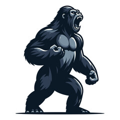 Wild angry gorilla full body vector illustration, primate animal zoology element illustration, roaring strong big ape concept, design template isolated on white background