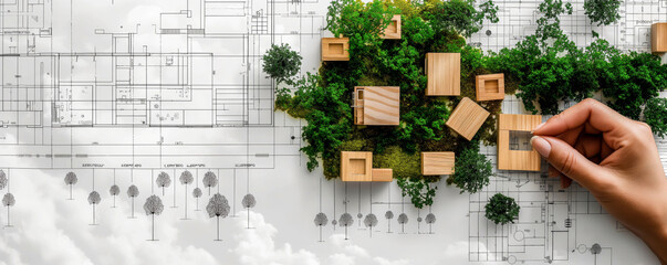 Eco-Friendly Urban Planning Design with Greenery and Wooden Models
