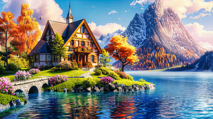 Iconic Hallstatt Lake View, Classic Austrian Landscape, Picture-Perfect Village Amid Alpine Splendor - obrazy, fototapety, plakaty