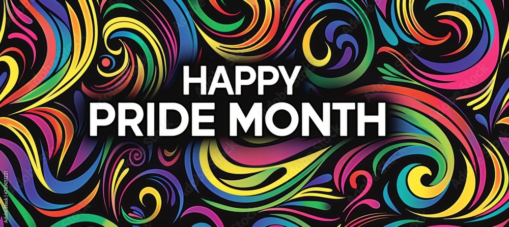 Poster pride day themed rainbow pattern with the text 