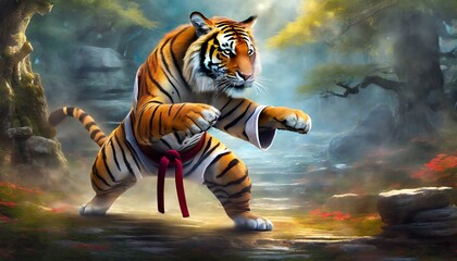 tiger in the water - obrazy, fototapety, plakaty