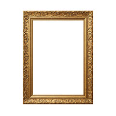 Vintage Baroque Rectangle Gold Frame isolated on transparent background PNG	