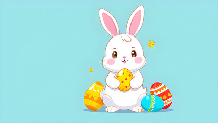 easter bunny with eggs simple background
