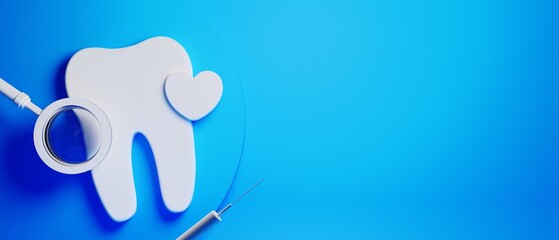 3d object illustration for dentist tooth with tools of medical health care for dental clinic hospital bussiness