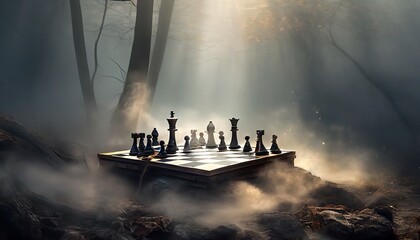 chess board with pieces - obrazy, fototapety, plakaty