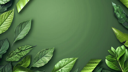 Green leaves background with space for text. Realistic vector illustration. AI.