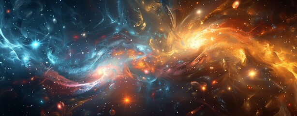 Stunning Interstellar Nebula, Cosmic Fusion with Brilliant Starlight
 - obrazy, fototapety, plakaty