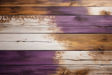 Brown and white and purple old dirty wood wall wooden plank board texture background with grains and structures and scratched