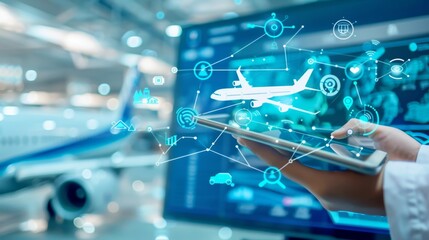 Airport Employee Managing Flight Operations on a Digital Tablet