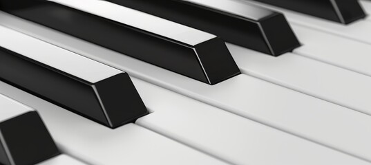 Monochrome close up of piano keyboard with black and white musical instrument keys