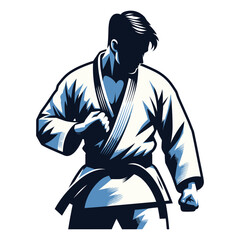 Man taekwondo athlete half body vector illustration, male taekwondo martial art player, kicking attack technique, fight sport. design template isolated on white background