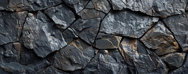 Rugged Natural Stone Wall with Distinct Textures
