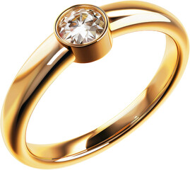 Elegant gold engagement ring with diamond, cut out transparent